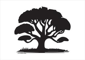 Various types of Vintage woodland pine trees with ground soil silhouette vector