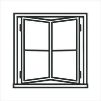 A line-drawn illustration of a window or mirror in black and white. vector