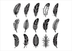 silhouette Feather Set icon type, distinct feather logo position, isolated on a white background vector