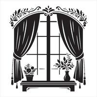 A line-drawn illustration of a window or mirror in black and white. vector