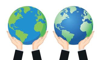 Two hands holding the Earth, Globe 2D and 3D illustration vector