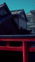 A red gate stands in front of a row of buildings video