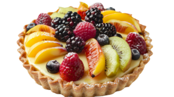 Creamy custard-filled fruit tart with a crisp pastry shell on the transparent background, Format png