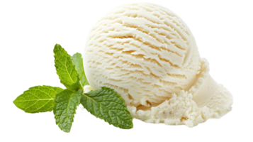 A scoop of vanilla ice cream with a mint leaf on the transparent background, Format png