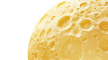 A detailed cratered circular moon made of melting butter on the transparent background, Format png