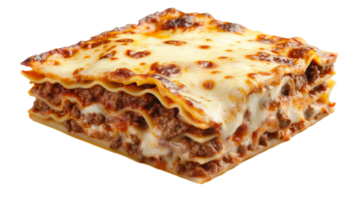 Lasagna with layers of beef ragu, bechamel sauce on the transparent background, Format png
