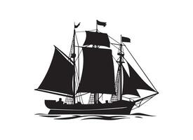 large sailboat ship silhouette, black color silhouette, white background. vector