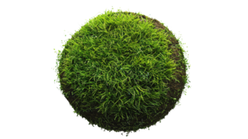 A round land made with green grass and soil on the transparent background, Format png