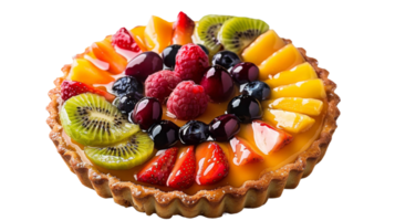 A vibrant fruit tart with a shiny glaze on the transparent background, Format png