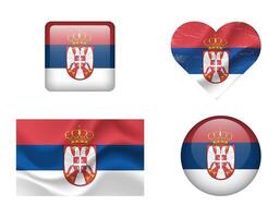 Serbia flag set of icons. flag of Serbia, symbol. Set of serbian flags button, waved, heart. vector