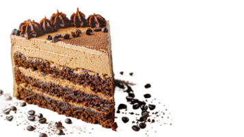 Cake with alternating layers of coffee and chocolate on the transparent background, Format png