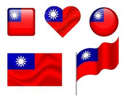 Taiwan flag set of icons. flag of Taiwan symbol. Set of Taiwan flags button, waved, heart. vector