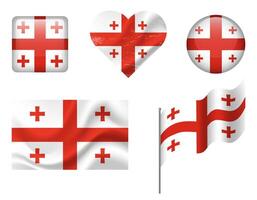 Georgia flag set of icons. flag of Georgia, symbol. Set of Georgian flags button, waved, heart. vector