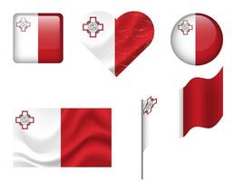 Malta flag set of icons. flag of Malta, symbol. Set of Maltese flags button, waved, heart. vector
