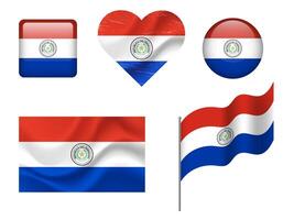 Paraguay flag set of icons. flag of Paraguay, symbol. Set of Paraguay flags button, waved, heart. vector