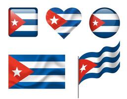 Cuba flag set of icons. flag of Cuba, symbol. Set of Cuban flags button, waved, heart. vector