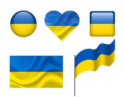 Ukraine flag set of icons. flag of Ukraine, symbol. Set of ukrainian flags button, waved, heart. vector
