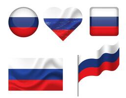 Russia flag set of icons. flag of Russia, symbol. Set of Russian flags button, waved, heart. vector