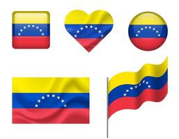 Venezuela flag set of icons. flag of Venezuela, symbol. Set of Venezuela flags button, waved, heart. vector