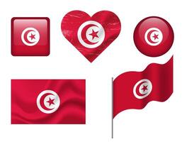 Tunisia flag set of icons. flag of Tunisia, symbol. Set of tunisian flags button, waved, heart. vector