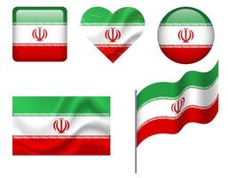 Iran flag set of icons. flag of Iran, symbol. Set of Iran flags button, waved, heart. vector