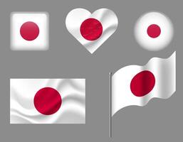 Japan flag set of icons. flag of Japan symbol. Set of Japanese flags button, waved, heart. vector