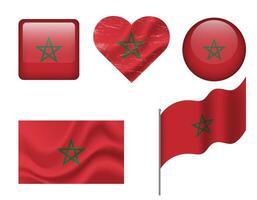 Morocco flag set of icons. flag of Morocco, symbol. Set of Moroccan flags button, waved, heart. vector