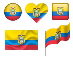 Ecuador flag set of icons. flag of Ecuador, symbol. Set of Ecuador flags button, waved, heart. vector