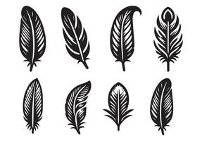 silhouette Feather Set icon type, distinct feather logo position, isolated on a white background vector