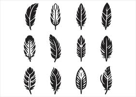 silhouette Feather Set icon type, distinct feather logo position, isolated on a white background vector