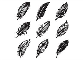 silhouette Feather Set icon type, distinct feather logo position, isolated on a white background vector