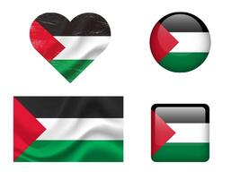Palestine flag set of icons. flag of Palestine symbol. Set of Palestine flags button, waved, heart. vector