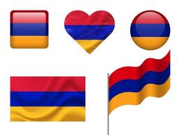 Armenia flag set of icons. flag of Armenia, symbol. Set of Armenian flags button, waved, heart. vector