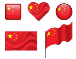 China flag set of icons. flag of China symbol. Set of China flags button, waved, heart. vector