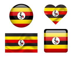 Uganda flag set of icons. flag of Uganda, symbol. Set of Uganda flags button, waved, heart. vector