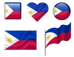 Philippines flag set of icons. flag of Philippines, symbol. Set of Philippines flags button, waved, heart. vector
