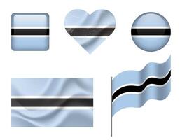 Botswana flag set of icons. flag of Botswana, symbol. Set of Botswana flags button, waved, heart. vector