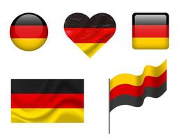 Germany flag set of icons. flag of Germany, symbol. Set of German flags - button, waved, heart. vector
