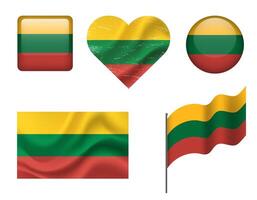 Lithuania flag set of icons. flag of Lithuania, symbol. Set of Lithuania flags button, waved, heart. vector