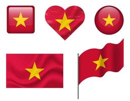 Vietnam flag set of icons. flag of Vietnam symbol. Set of Vietnam flags button, waved, heart. vector