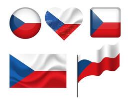 Czech Republic flag - set of icons. flag of Czech, symbol. Set of Czech flags - button, waved, heart. vector