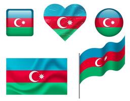 Azerbaijan flag set of icons. flag of Azerbaijan, symbol. Set of Azerbaijan flags button, waved, heart. vector