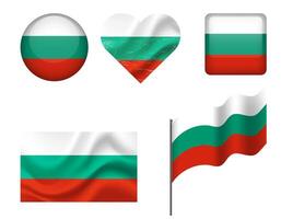Bulgaria flag set of icons. flag of Bulgaria, symbol. Set of bulgarian flags - button, waved, heart. vector