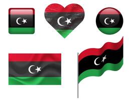 Libya flag set of icons. flag of Libya, symbol. Set of Libya flags button, waved, heart. vector