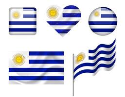 Uruguay flag set of icons. flag of Uruguay, symbol. Set of Uruguay flags button, waved, heart. vector