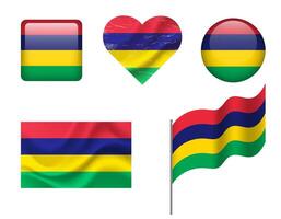 Mauritius flag set of icons. flag of Mauritius, symbol. Set of Mauritius flags button, waved, heart. vector