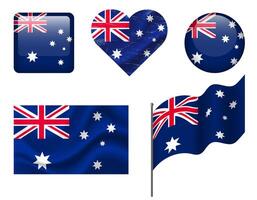 Australia flag set of icons. flag of Australia, symbol. Set of Australia flags button, waved, heart. vector