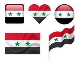 Syria flag set of icons. flag of Syria, symbol. Set of Syrian flags button, waved, heart. vector