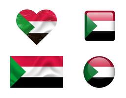 Sudan flag set of icons. flag of Sudan, symbol. Set of Sudan flags button, waved, heart. vector