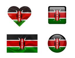 Kenya flag set of icons. flag of Kenya, symbol. Set of Kenya flags button, waved, heart. vector